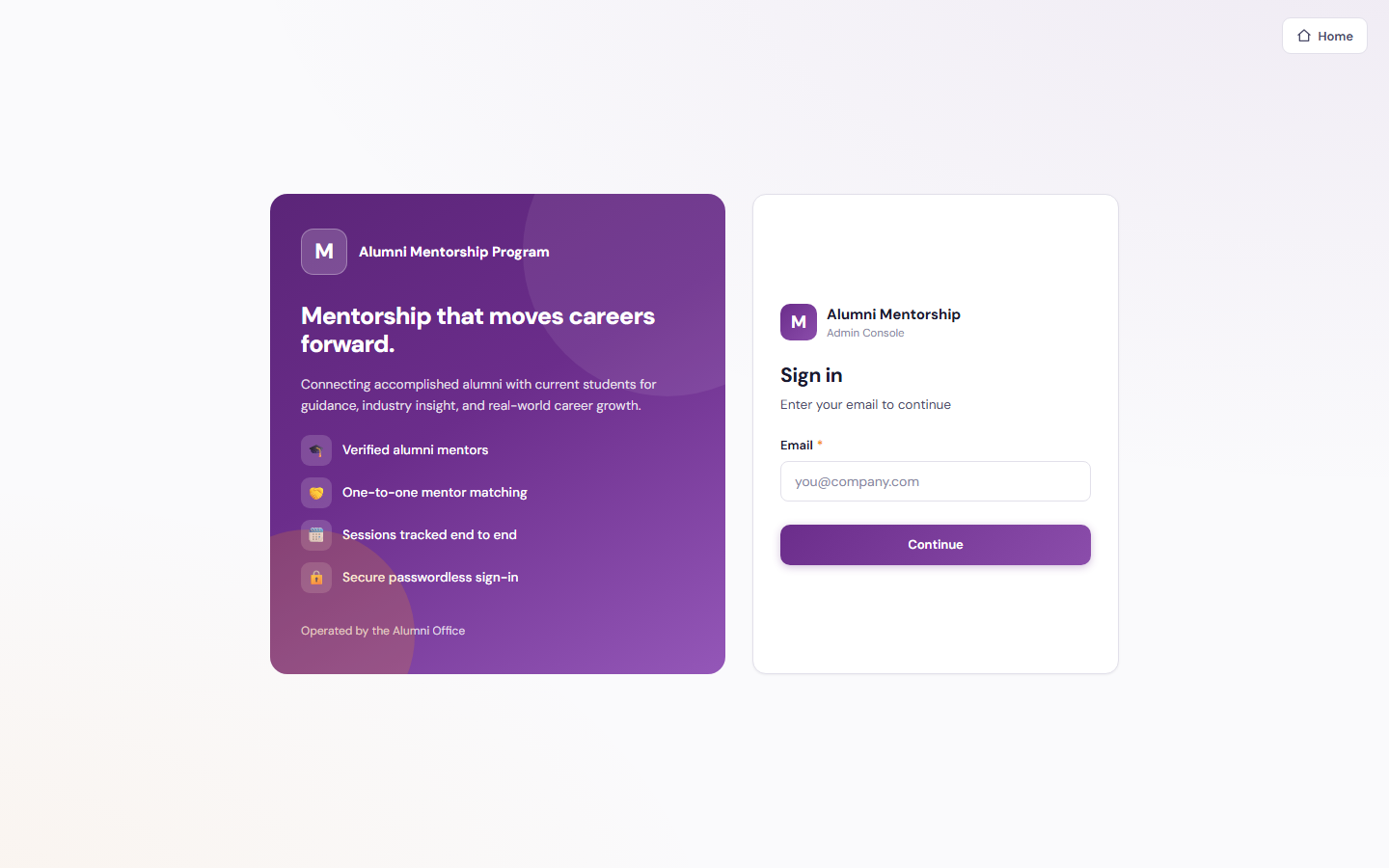 Admin sign-in screen