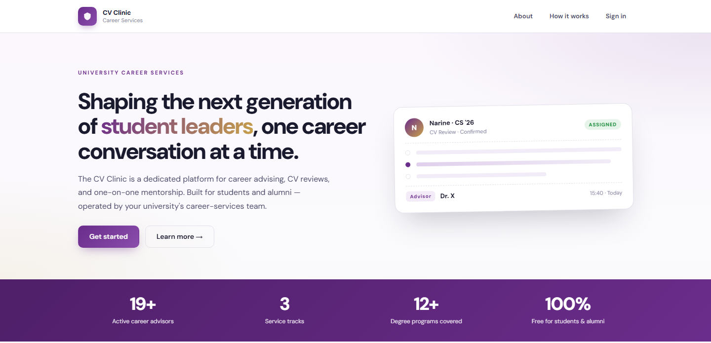 CV Clinic landing page