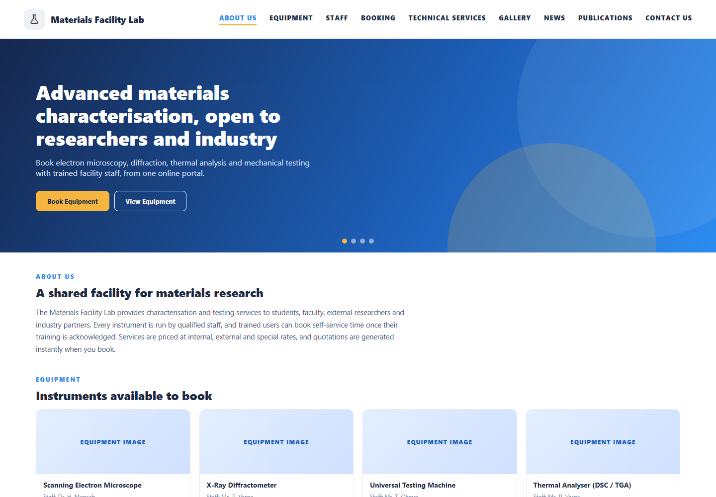 Materials Facility Lab landing page