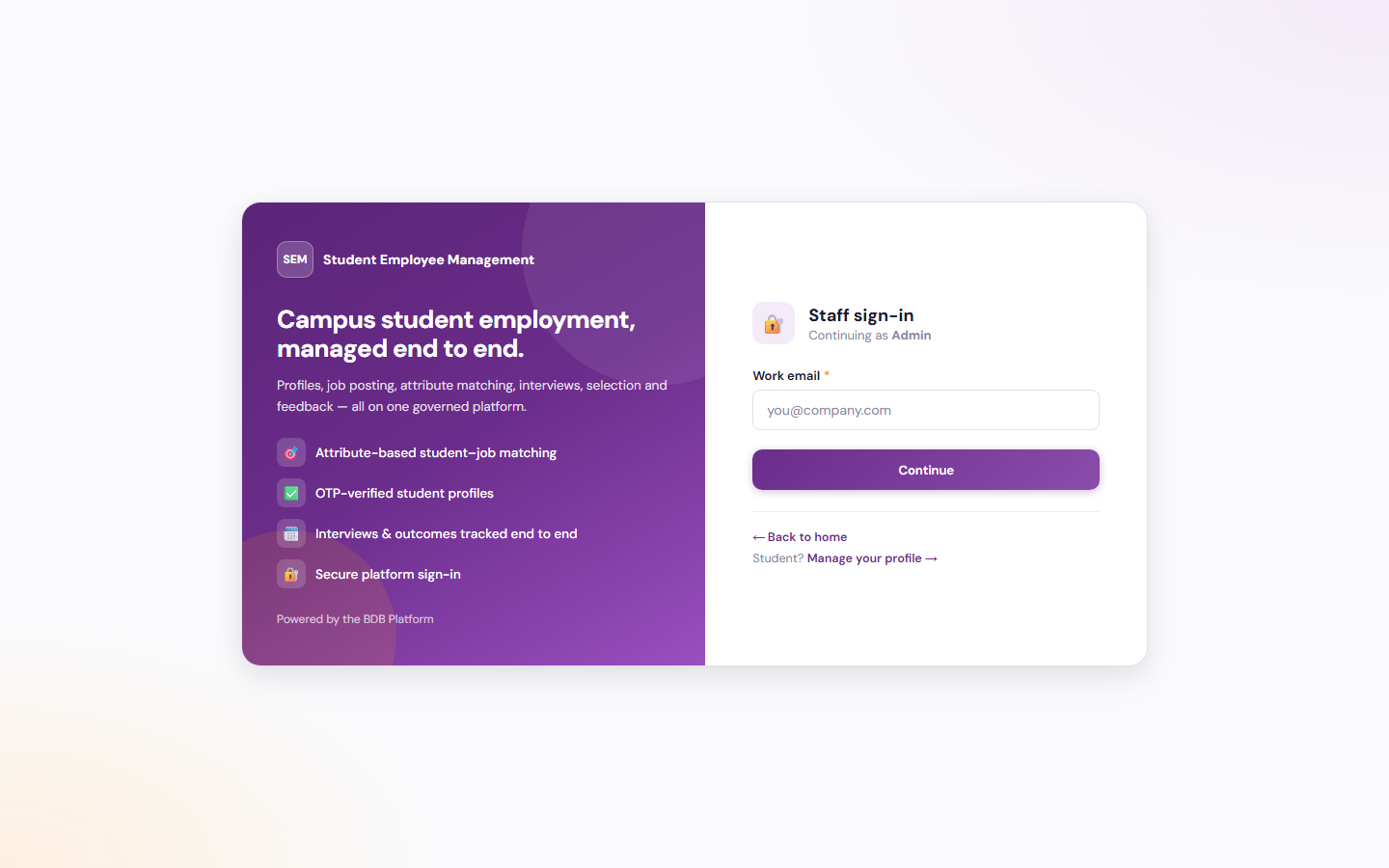 Admin sign-in screen