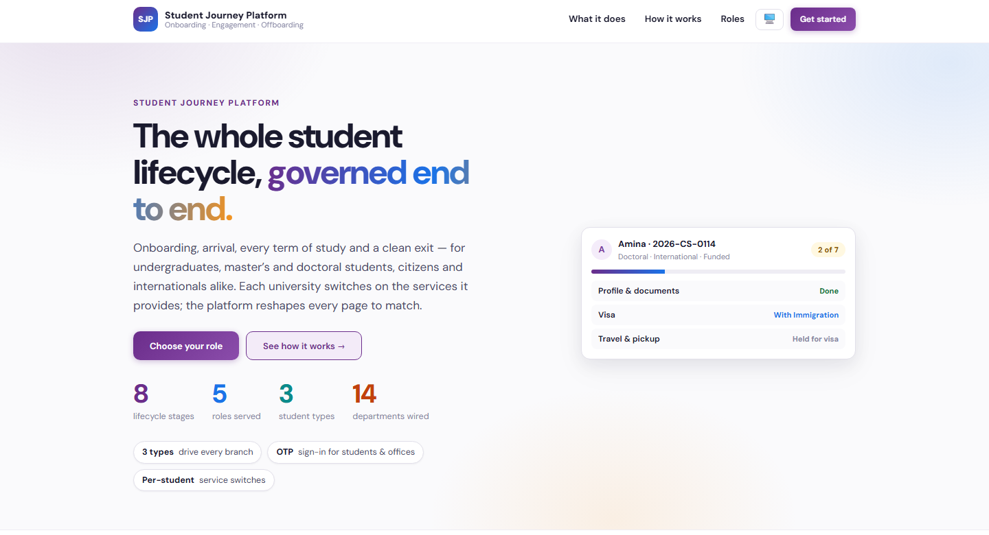 Student Journey Platform landing page