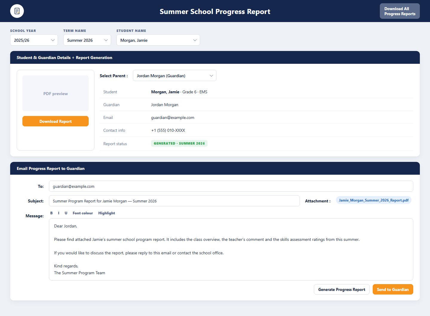 Progress Report & Guardian Email