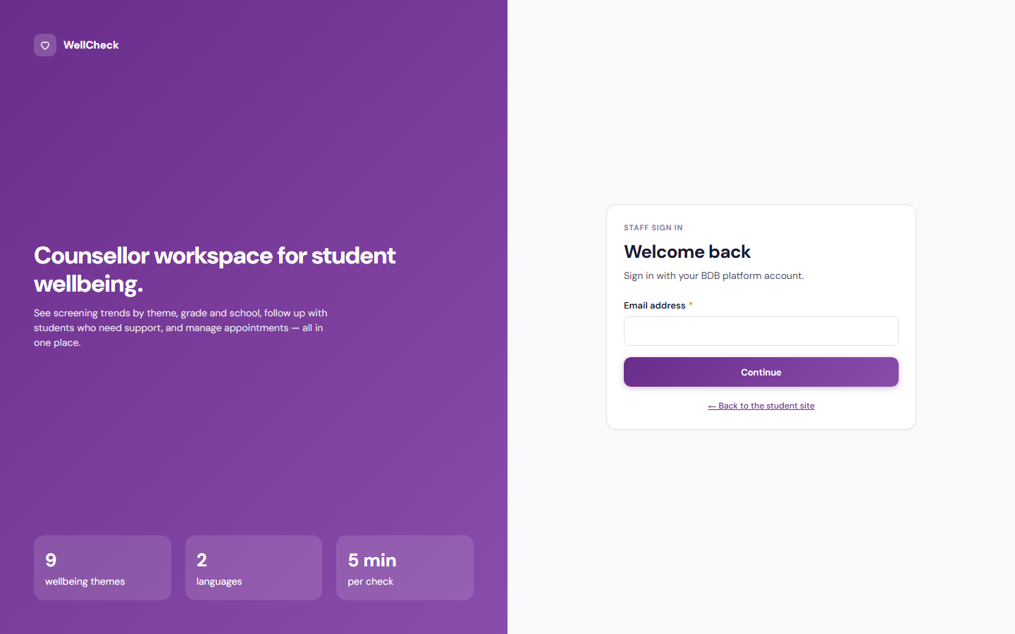 Counsellor sign-in screen